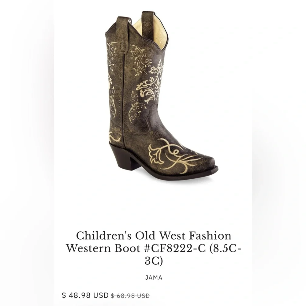 Old West Tan and Brown Embroidered Boots - Picture 6 of 6